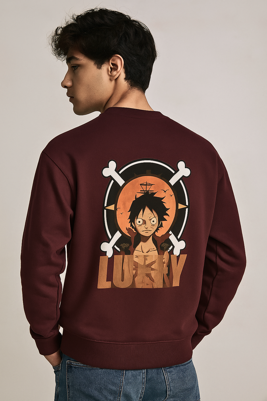 Oversized Anime Graphic Sweatshirt – Monkey D. Luffy Edition